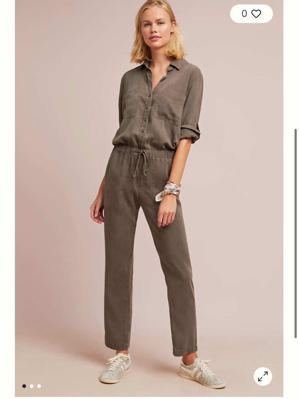 Anthropologie Olive Utility Button-Front Jumpsuit
